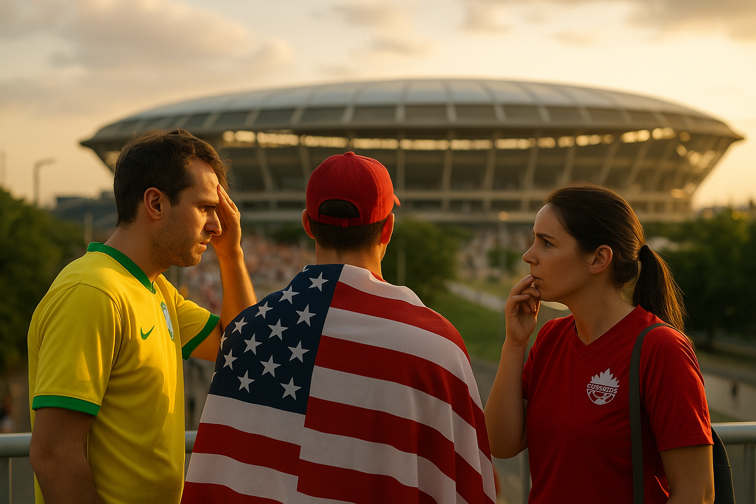 Torcedores observando um estádio em clima de preocupação com os custos