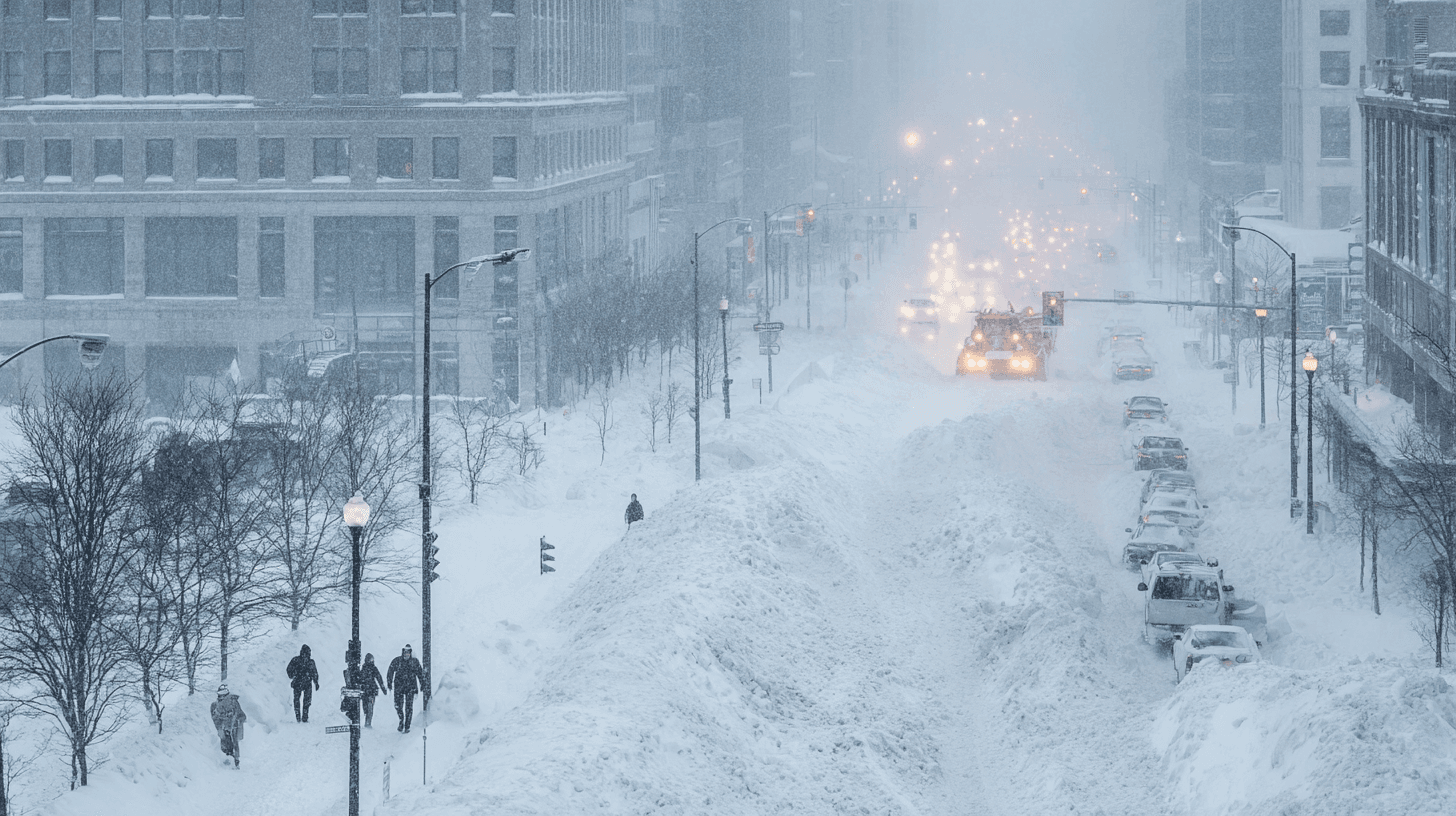 Ruas de Chicago cobertas por neve e gelo (Arte IA)