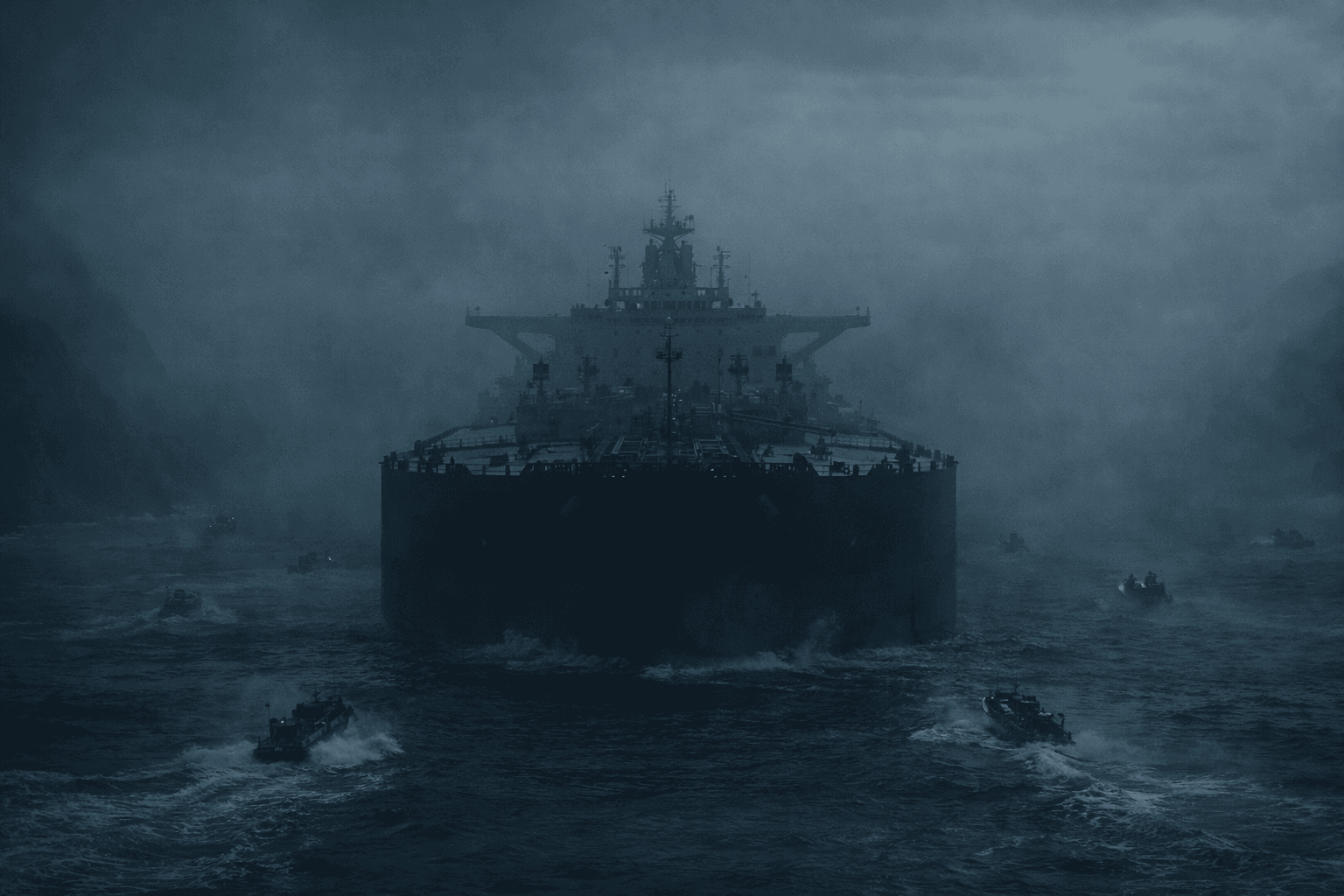 Navio petroleiro navegando em águas perigosas (Arte IA)