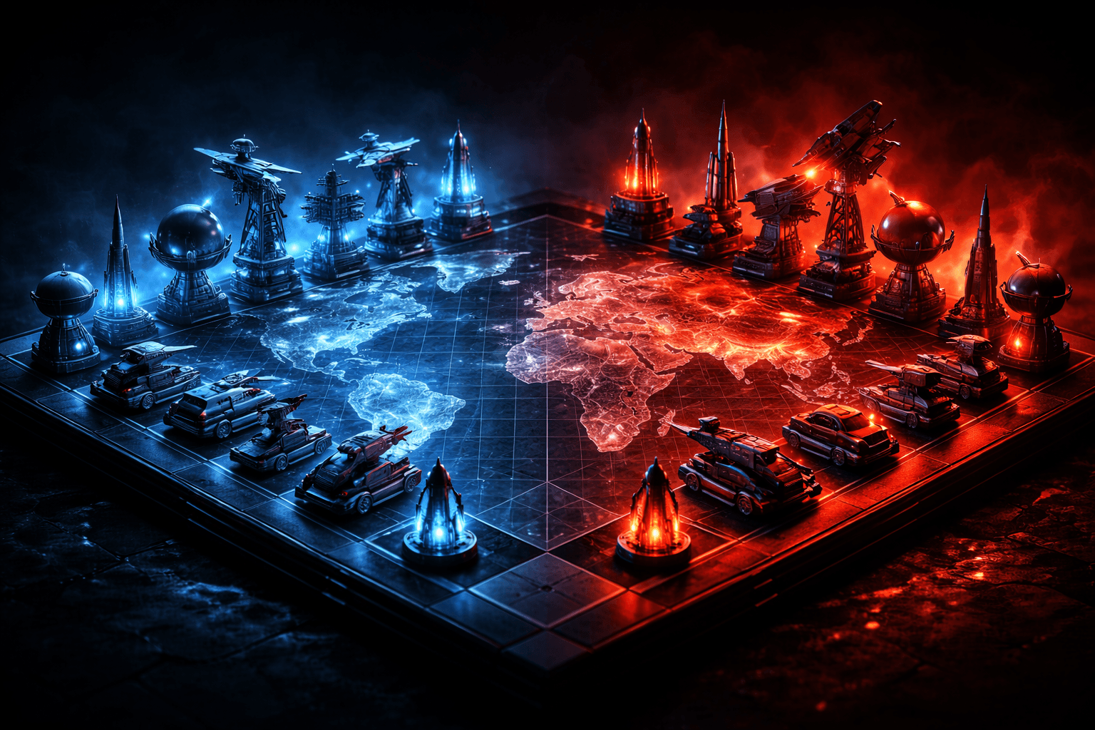 Líderes mundiais em uma mesa de negociação sombria (Arte IA)