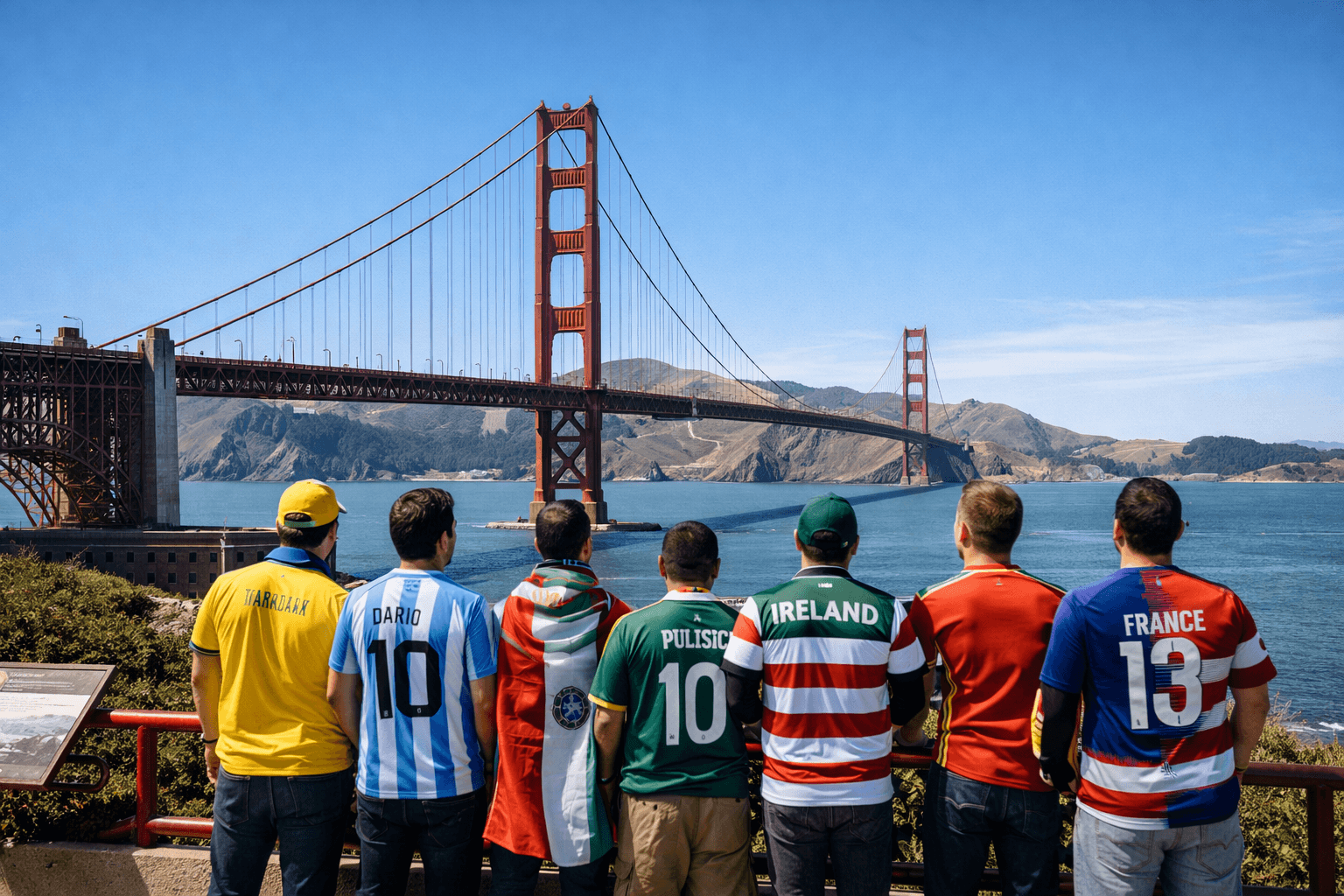 Torcedores próximos à Golden Gate Bridge durante a Copa do Mundo 2026