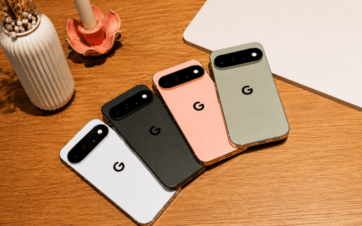 Celulares Google Pixel 11 aparecem em diferentes cores sobre uma mesa, com destaque para o conjunto de câmeras.