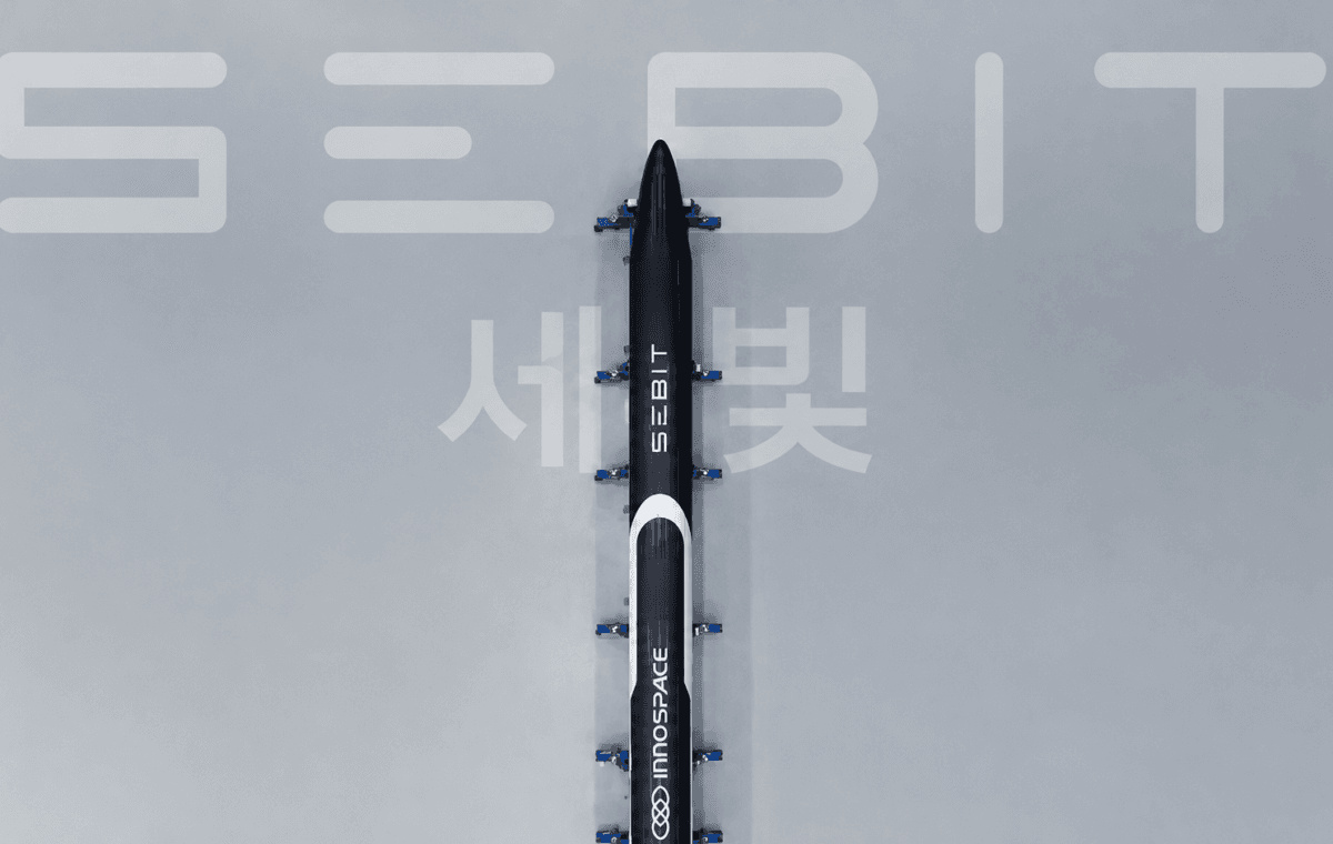 Foguete SEBIT da Innospace visto de cima em imagem oficial usada para ilustrar seu primeiro voo em Alcântara.