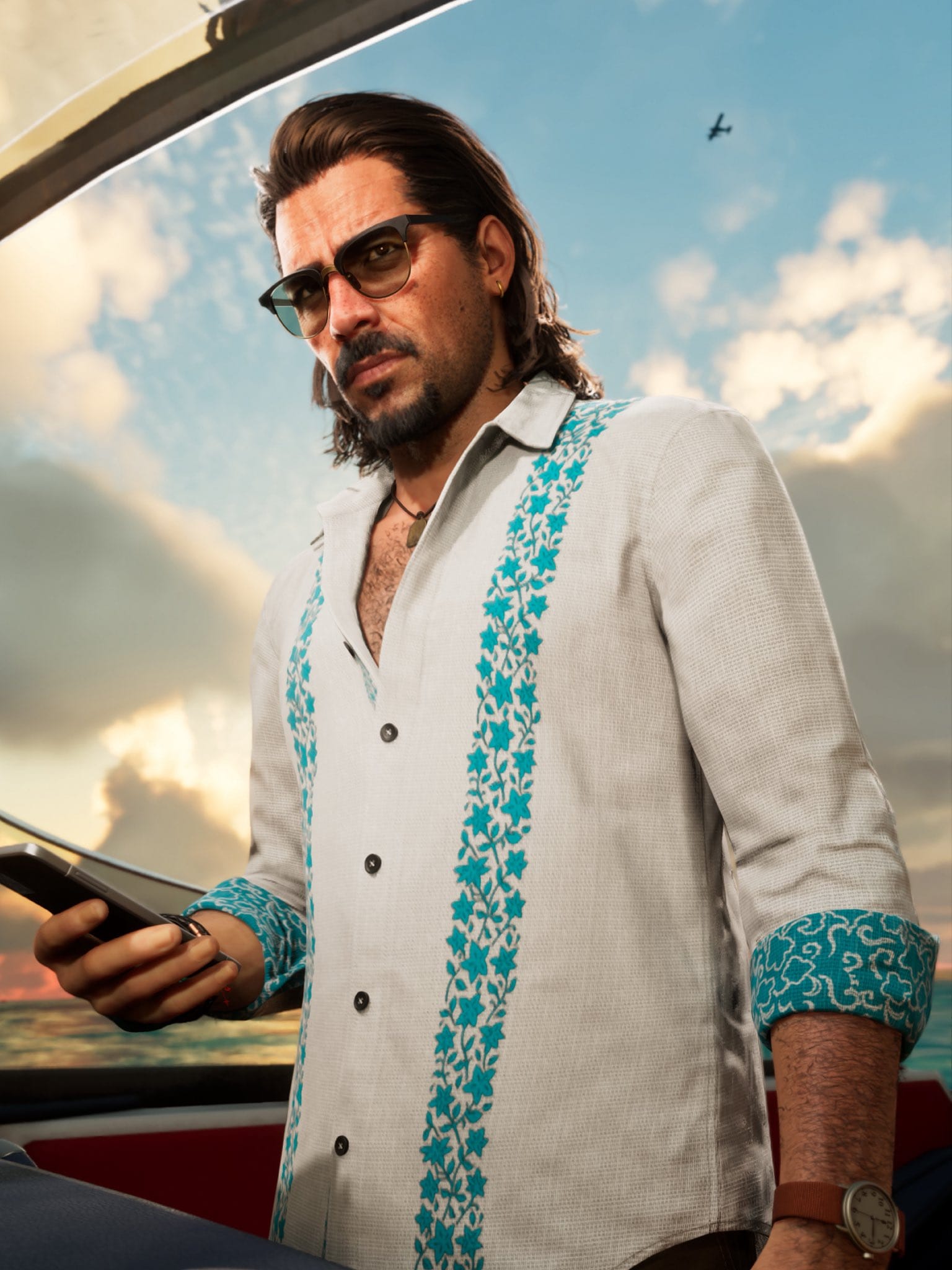 Jason usando camisa branca e óculos em imagem promocional de GTA 6