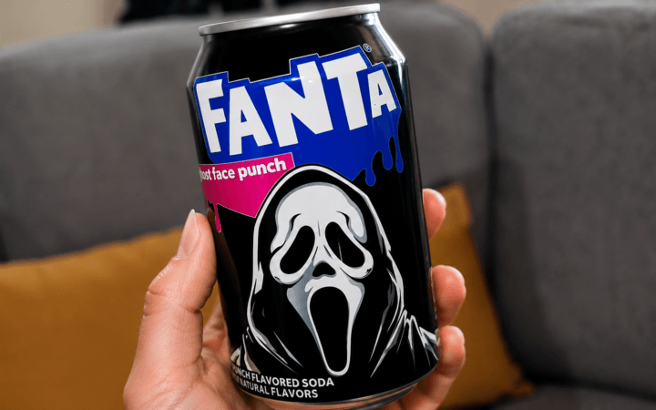 Ilustração de IA mostra lata da Fanta Ghost Face Punch, edição especial criada para a campanha de Halloween.