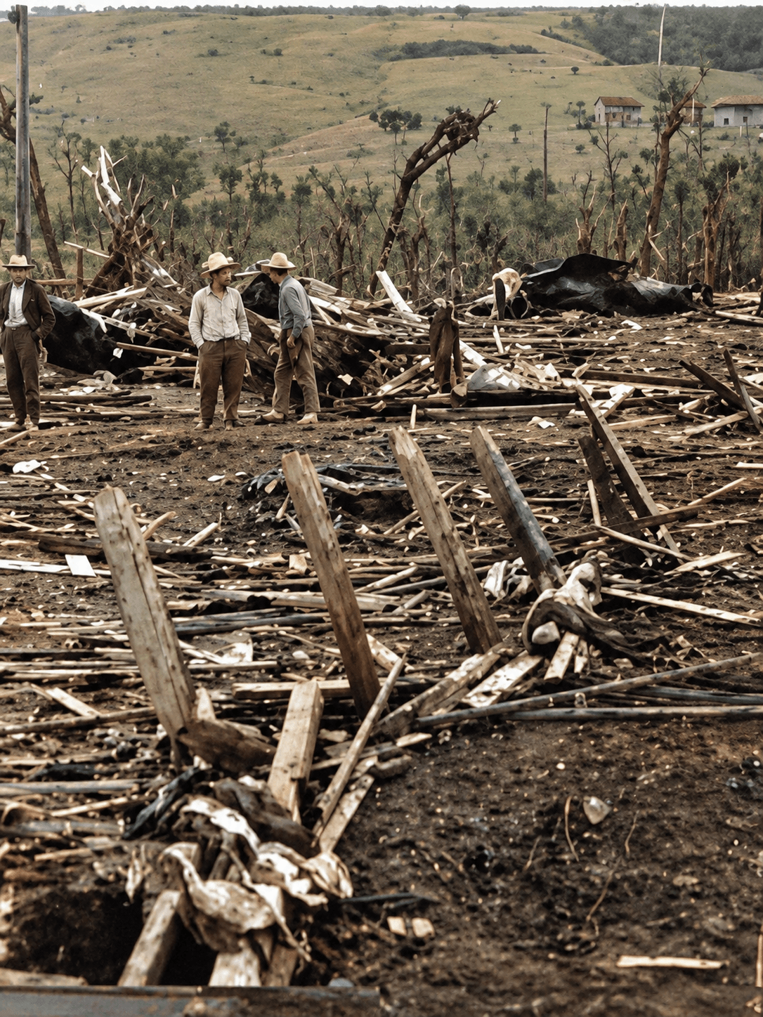 Imagem ilustrativa baseada nos registros históricos da tempestade severa que atingiu Palmas em agosto de 1959