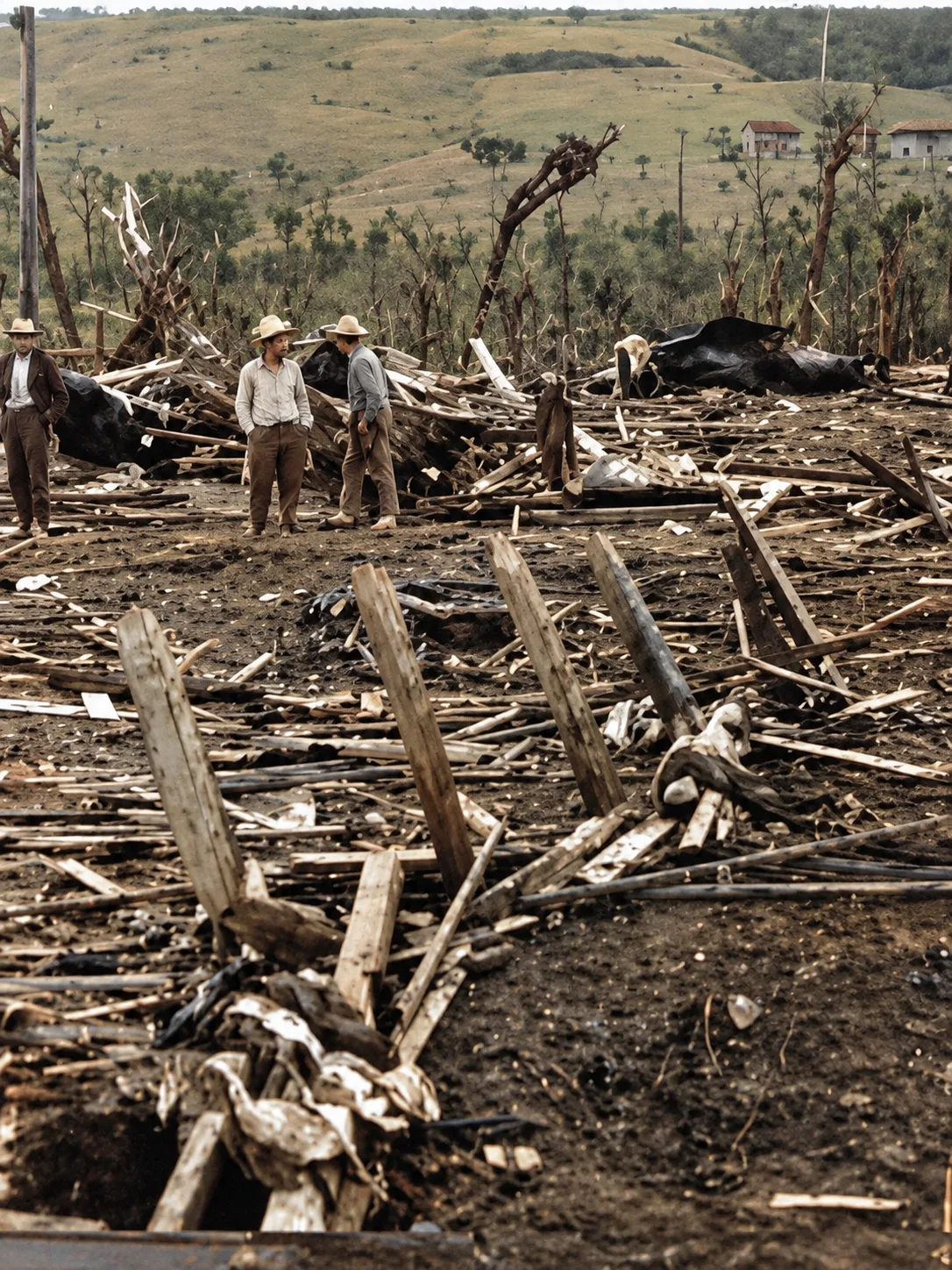 Imagem ilustrativa baseada nos registros históricos da tempestade severa que atingiu Palmas em agosto de 1959