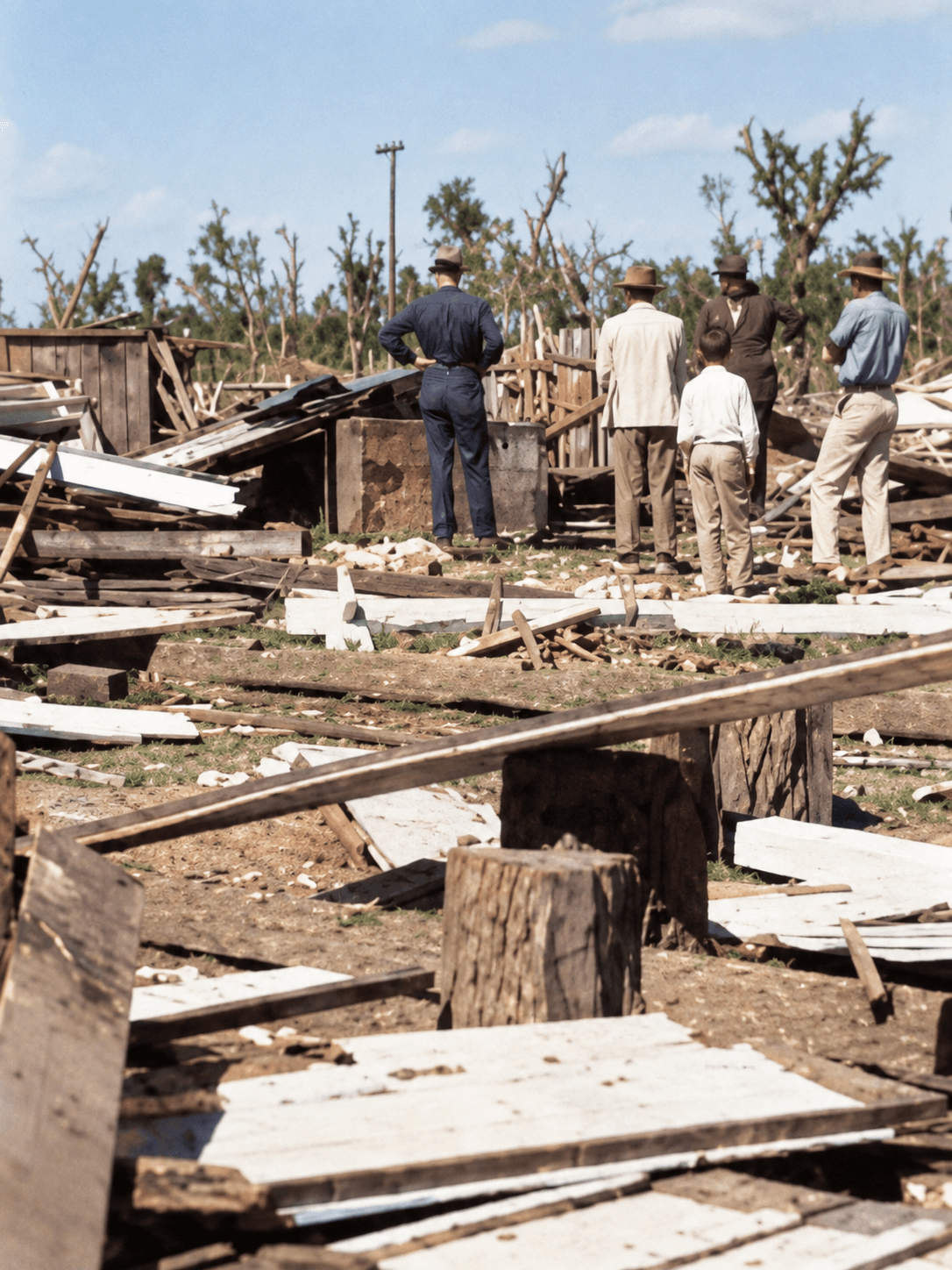 Reconstrução ilustrativa do cenário de devastação deixado pelo tornado na Fazenda Fortaleza em Palmas