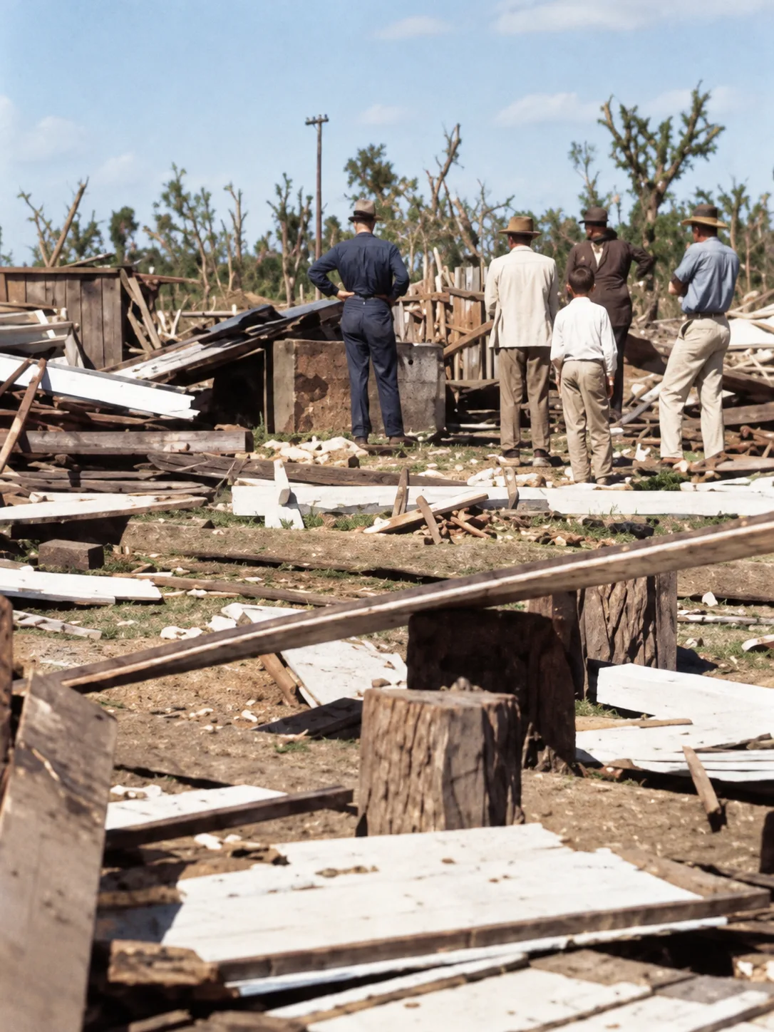Reconstrução ilustrativa do cenário de devastação deixado pelo tornado na Fazenda Fortaleza em Palmas