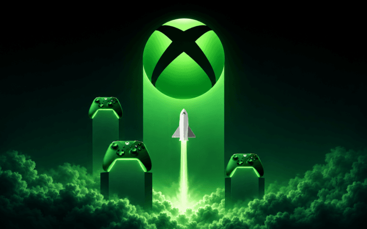 Ilustração de IA representa mudanças no Xbox Cloud Gaming com controles e elementos visuais ligados ao Xbox.