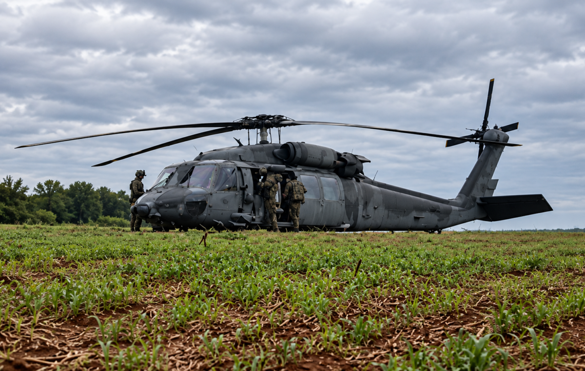 Black Hawk da FAB pousa em plantação de milho no Paraná